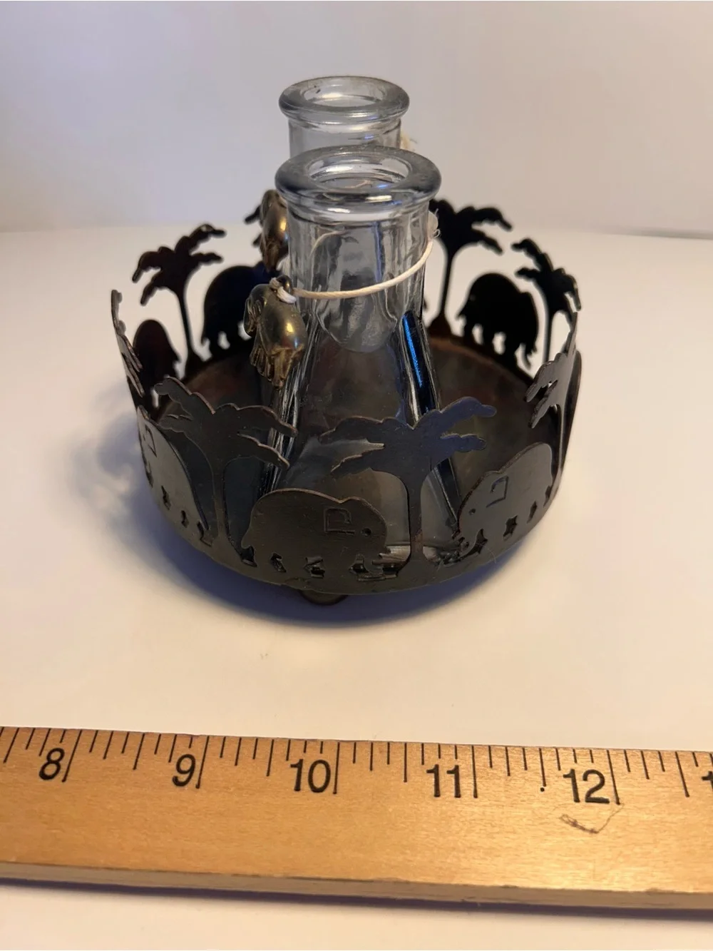 BrassElephant-Themed Glass curet/ diffuser Set with Metal Holder